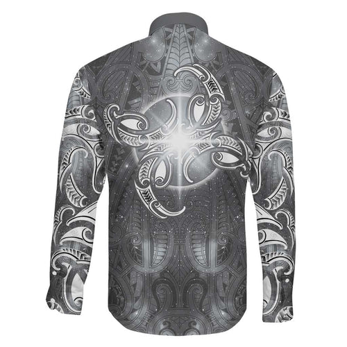 New Zealand Matariki Ururangi Family Matching Off The Shoulder Long Sleeve Dress and Hawaiian Shirt Maori Moko Grey Galaxy