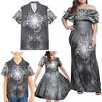 New Zealand Matariki Ururangi Family Matching Off Shoulder Maxi Dress and Hawaiian Shirt Maori Moko Grey Galaxy