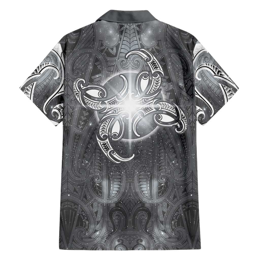 New Zealand Matariki Ururangi Family Matching Off Shoulder Maxi Dress and Hawaiian Shirt Maori Moko Grey Galaxy