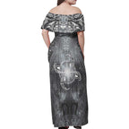 New Zealand Matariki Ururangi Family Matching Off Shoulder Maxi Dress and Hawaiian Shirt Maori Moko Grey Galaxy