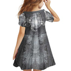 New Zealand Matariki Ururangi Family Matching Off Shoulder Short Dress and Hawaiian Shirt Maori Moko Grey Galaxy