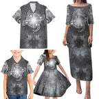 New Zealand Matariki Ururangi Family Matching Puletasi and Hawaiian Shirt Maori Moko Grey Galaxy