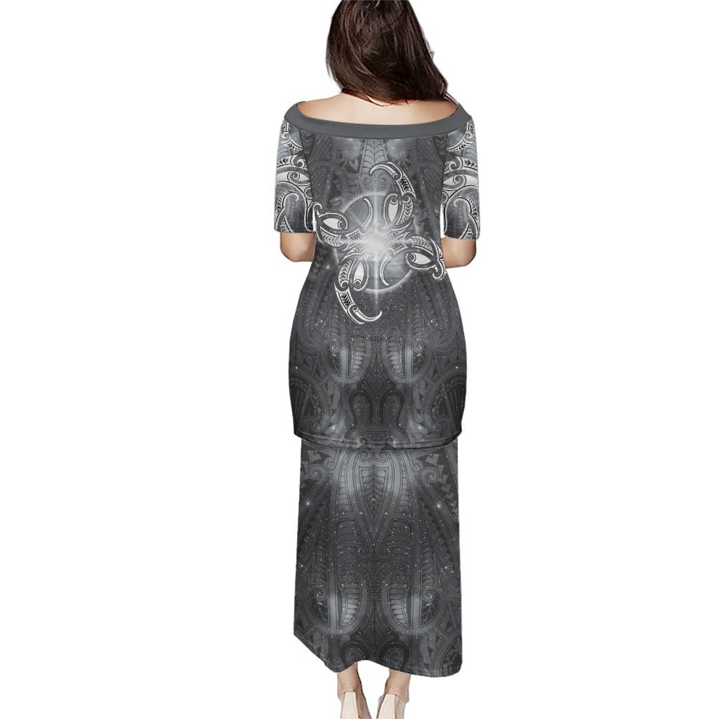 New Zealand Matariki Ururangi Family Matching Puletasi and Hawaiian Shirt Maori Moko Grey Galaxy