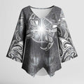 New Zealand Matariki Ururangi Kimono Sleeve Blouse Maori Moko Grey Galaxy