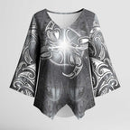 New Zealand Matariki Ururangi Kimono Sleeve Blouse Maori Moko Grey Galaxy