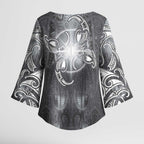 New Zealand Matariki Ururangi Kimono Sleeve Blouse Maori Moko Grey Galaxy