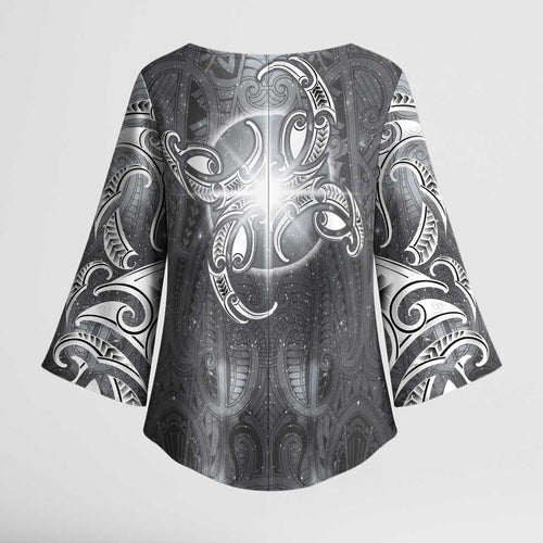 New Zealand Matariki Ururangi Kimono Sleeve Blouse Maori Moko Grey Galaxy