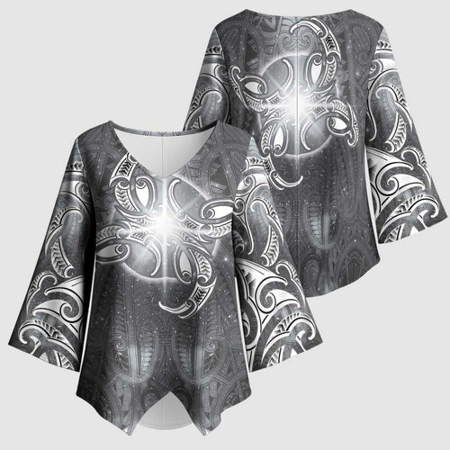New Zealand Matariki Ururangi Kimono Sleeve Blouse Maori Moko Grey Galaxy