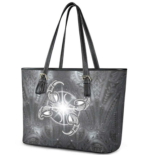 New Zealand Matariki Ururangi Leather Tote Bag Maori Moko Grey Galaxy