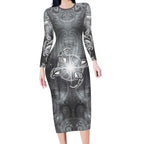New Zealand Matariki Ururangi Long Sleeve Bodycon Dress Maori Moko Grey Galaxy