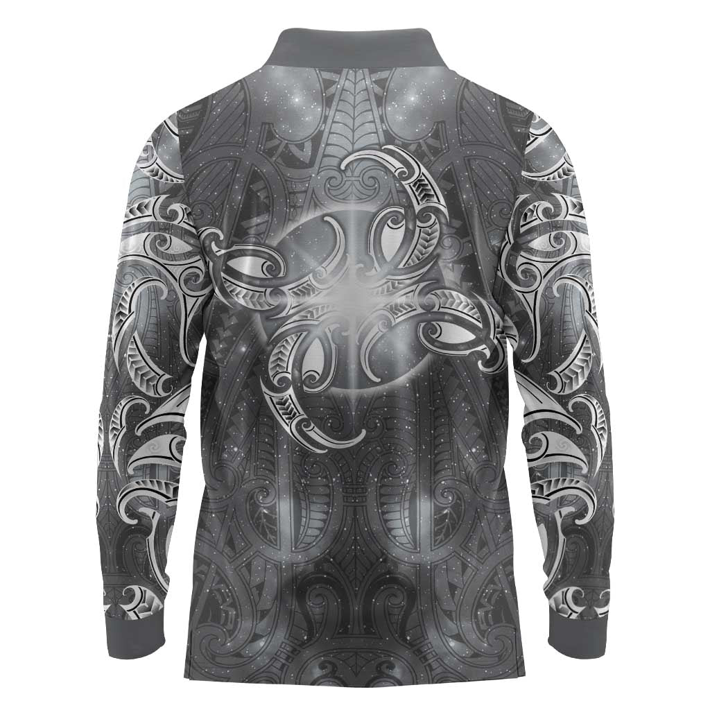 New Zealand Matariki Ururangi Long Sleeve Polo Shirt Maori Moko Grey Galaxy