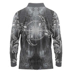 New Zealand Matariki Ururangi Long Sleeve Polo Shirt Maori Moko Grey Galaxy
