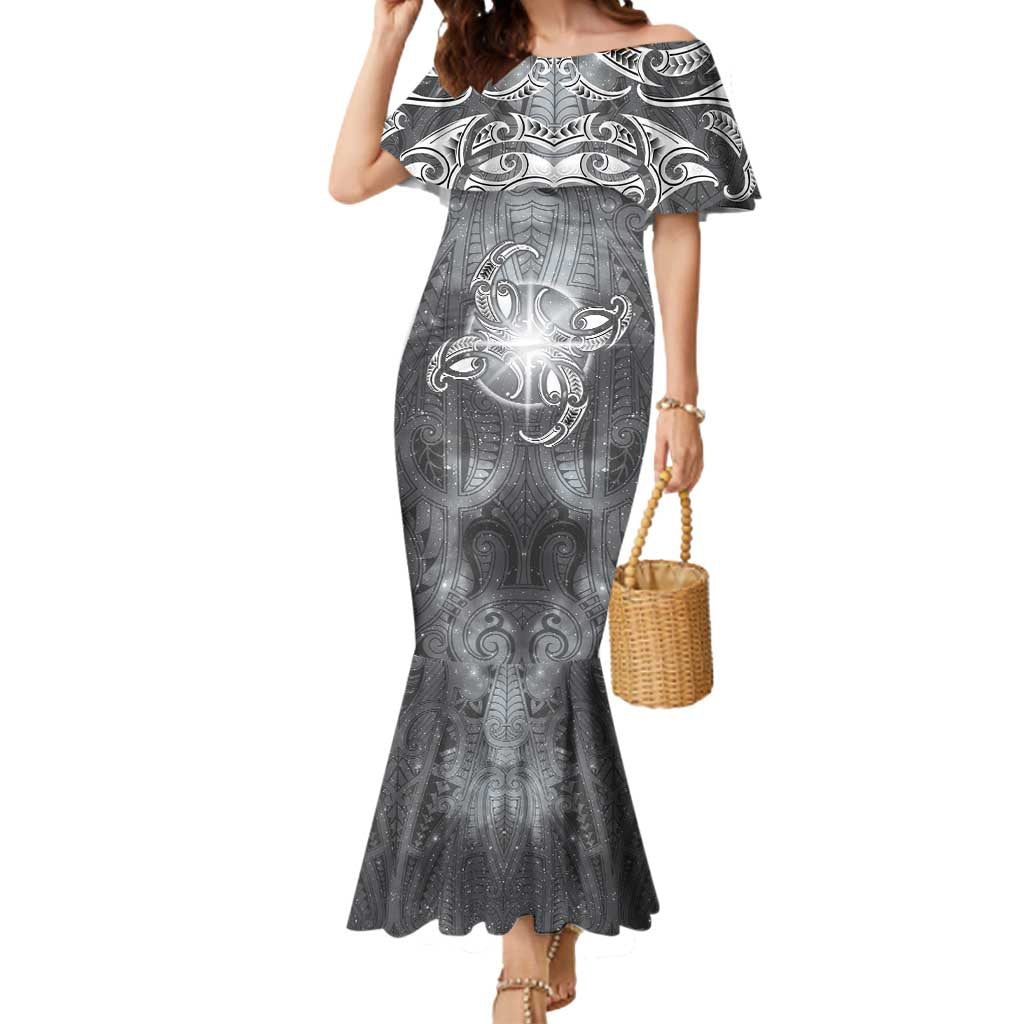 New Zealand Matariki Ururangi Mermaid Dress Maori Moko Grey Galaxy