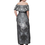 New Zealand Matariki Ururangi Off Shoulder Maxi Dress Maori Moko Grey Galaxy