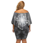 New Zealand Matariki Ururangi Off Shoulder Short Dress Maori Moko Grey Galaxy