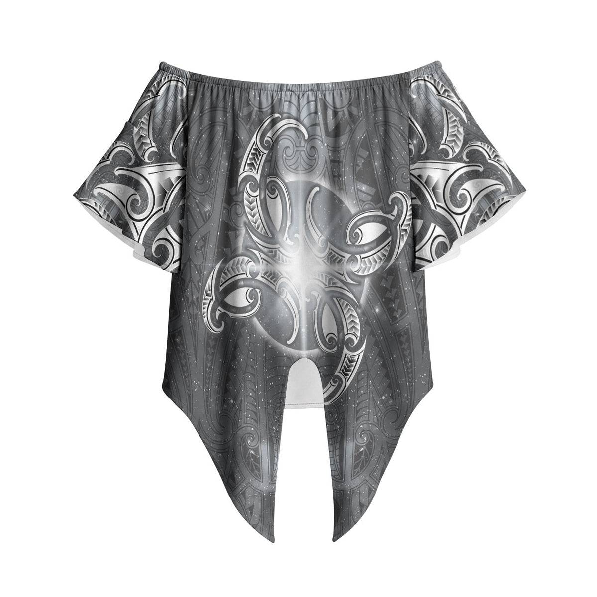 New Zealand Matariki Ururangi Off Shoulder Wrap Waist Top Maori Moko Grey Galaxy