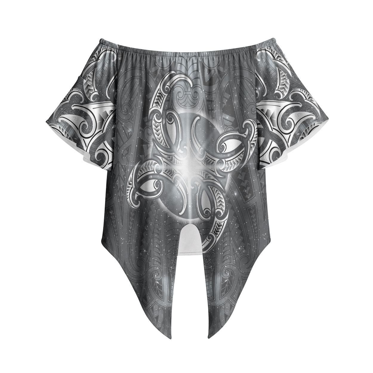 New Zealand Matariki Ururangi Off Shoulder Wrap Waist Top Maori Moko Grey Galaxy