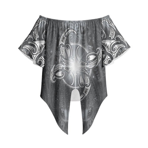 New Zealand Matariki Ururangi Off Shoulder Wrap Waist Top Maori Moko Grey Galaxy