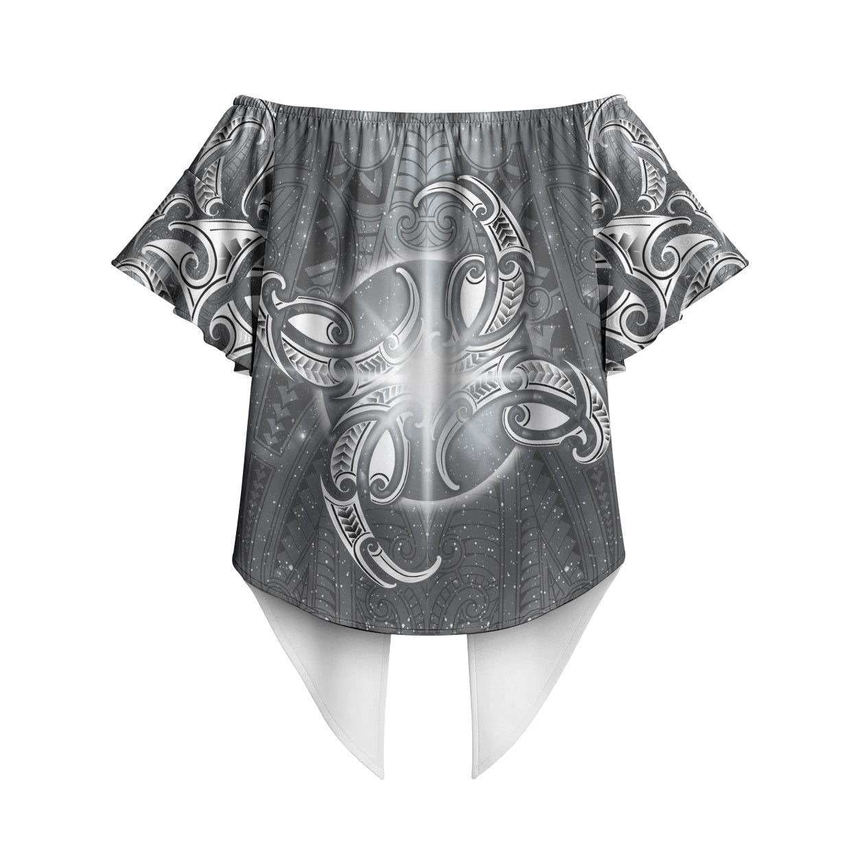 New Zealand Matariki Ururangi Off Shoulder Wrap Waist Top Maori Moko Grey Galaxy