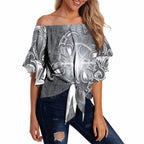 New Zealand Matariki Ururangi Off Shoulder Wrap Waist Top Maori Moko Grey Galaxy