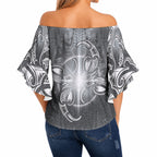 New Zealand Matariki Ururangi Off Shoulder Wrap Waist Top Maori Moko Grey Galaxy