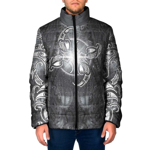 New Zealand Matariki Ururangi Padded Jacket Maori Moko Grey Galaxy