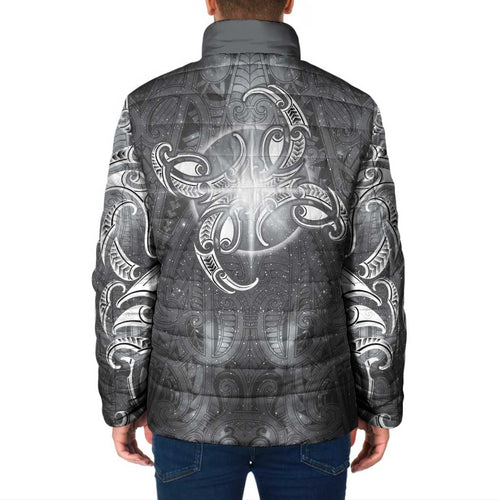 New Zealand Matariki Ururangi Padded Jacket Maori Moko Grey Galaxy