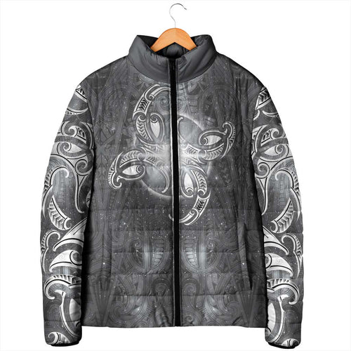 New Zealand Matariki Ururangi Padded Jacket Maori Moko Grey Galaxy