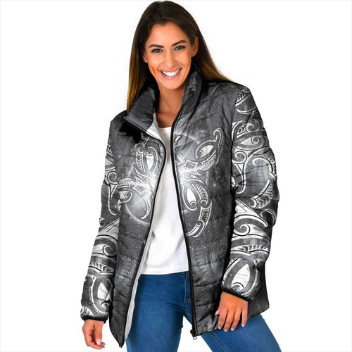 New Zealand Matariki Ururangi Padded Jacket Maori Moko Grey Galaxy
