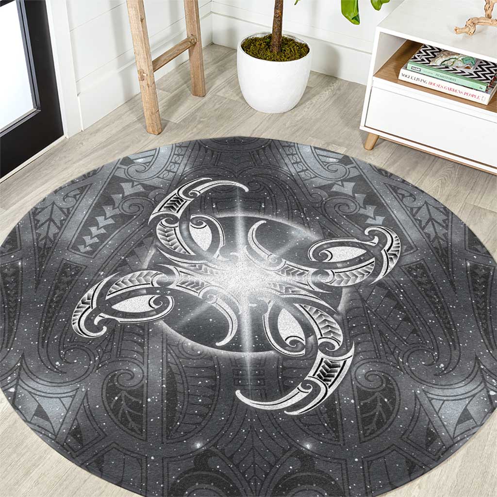 New Zealand Matariki Ururangi Round Carpet Maori Moko Grey Galaxy