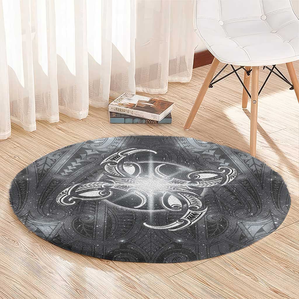 New Zealand Matariki Ururangi Round Carpet Maori Moko Grey Galaxy