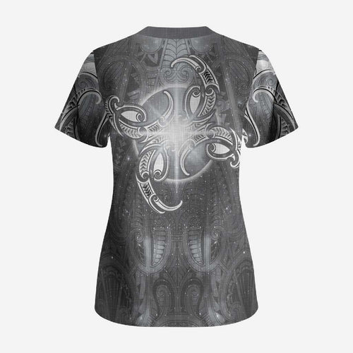 New Zealand Matariki Ururangi Scrub Top Maori Moko Grey Galaxy