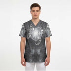 New Zealand Matariki Ururangi Scrub Top Maori Moko Grey Galaxy