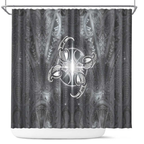 New Zealand Matariki Ururangi Shower Curtain Maori Moko Grey Galaxy