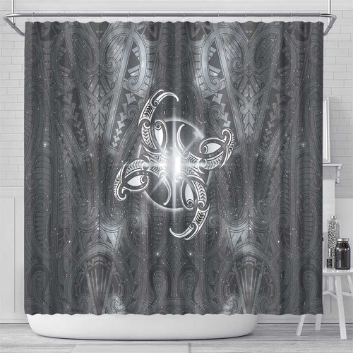 New Zealand Matariki Ururangi Shower Curtain Maori Moko Grey Galaxy