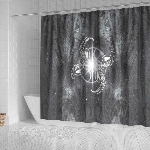 New Zealand Matariki Ururangi Shower Curtain Maori Moko Grey Galaxy