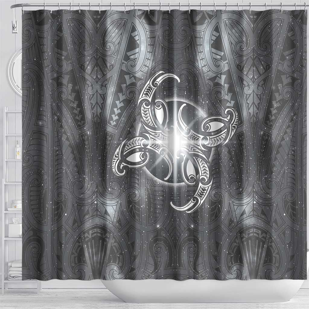 New Zealand Matariki Ururangi Shower Curtain Maori Moko Grey Galaxy