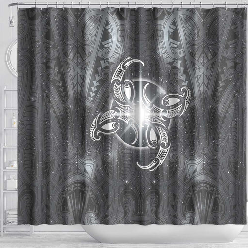 New Zealand Matariki Ururangi Shower Curtain Maori Moko Grey Galaxy