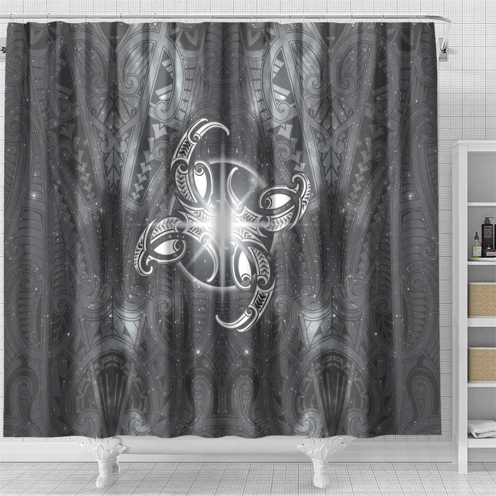 New Zealand Matariki Ururangi Shower Curtain Maori Moko Grey Galaxy
