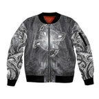 New Zealand Matariki Ururangi Sleeve Zip Bomber Jacket Maori Moko Grey Galaxy