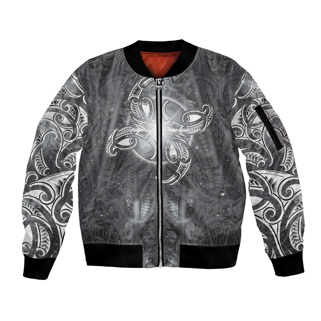 New Zealand Matariki Ururangi Sleeve Zip Bomber Jacket Maori Moko Grey Galaxy