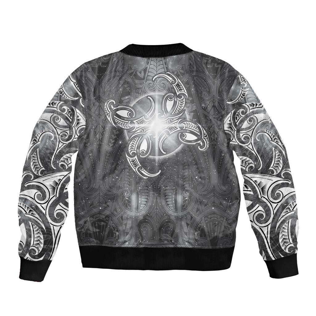 New Zealand Matariki Ururangi Sleeve Zip Bomber Jacket Maori Moko Grey Galaxy