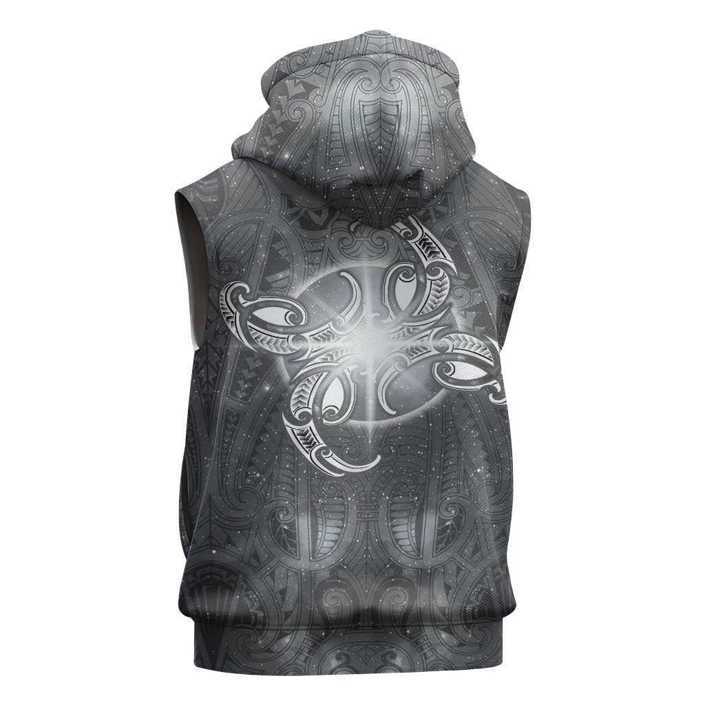 New Zealand Matariki Ururangi Sleeveless Hoodie Maori Moko Grey Galaxy