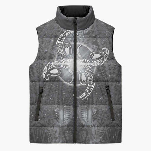 New Zealand Matariki Ururangi Sleeveless Puffer Jacket Maori Moko Grey Galaxy