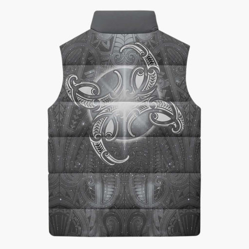New Zealand Matariki Ururangi Sleeveless Puffer Jacket Maori Moko Grey Galaxy
