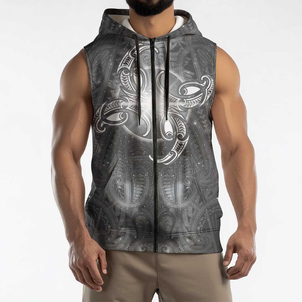 New Zealand Matariki Ururangi Sleeveless Zip Hoodie Maori Moko Grey Galaxy