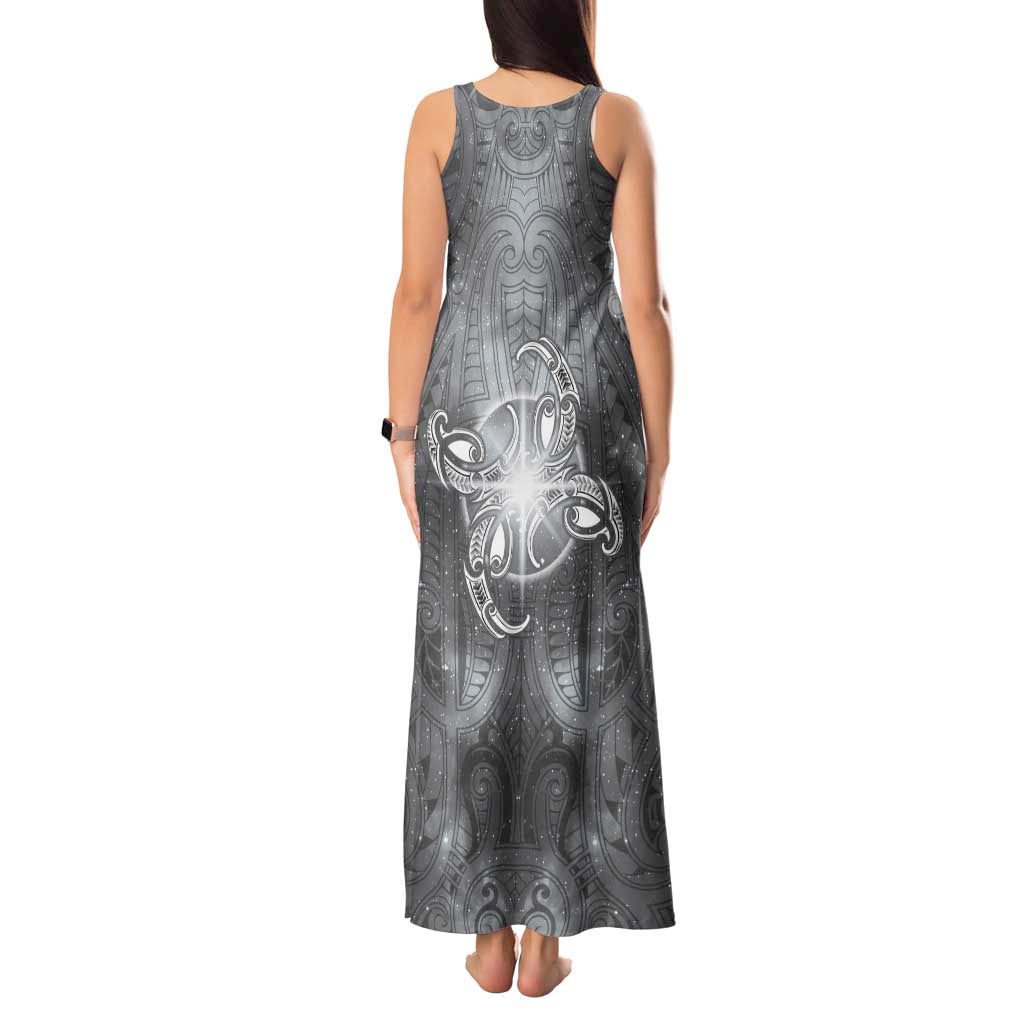 New Zealand Matariki Ururangi Tank Maxi Dress Maori Moko Grey Galaxy