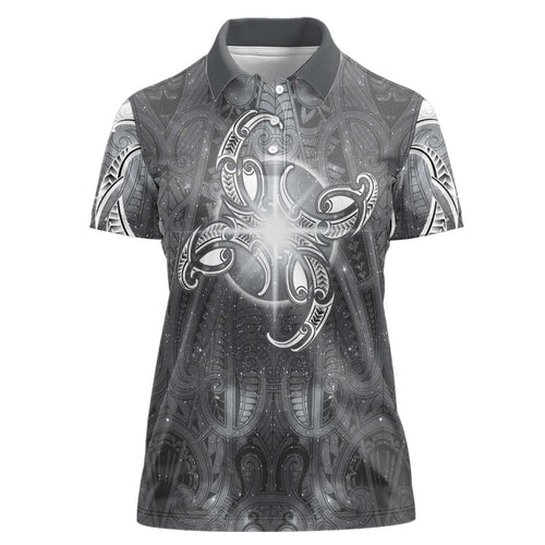 New Zealand Matariki Ururangi Women Polo Shirt Maori Moko Grey Galaxy