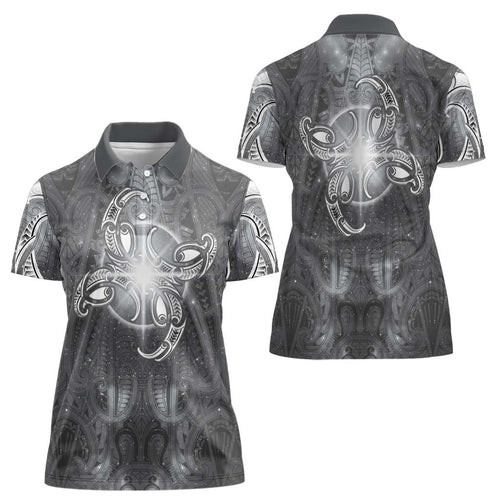 New Zealand Matariki Ururangi Women Polo Shirt Maori Moko Grey Galaxy