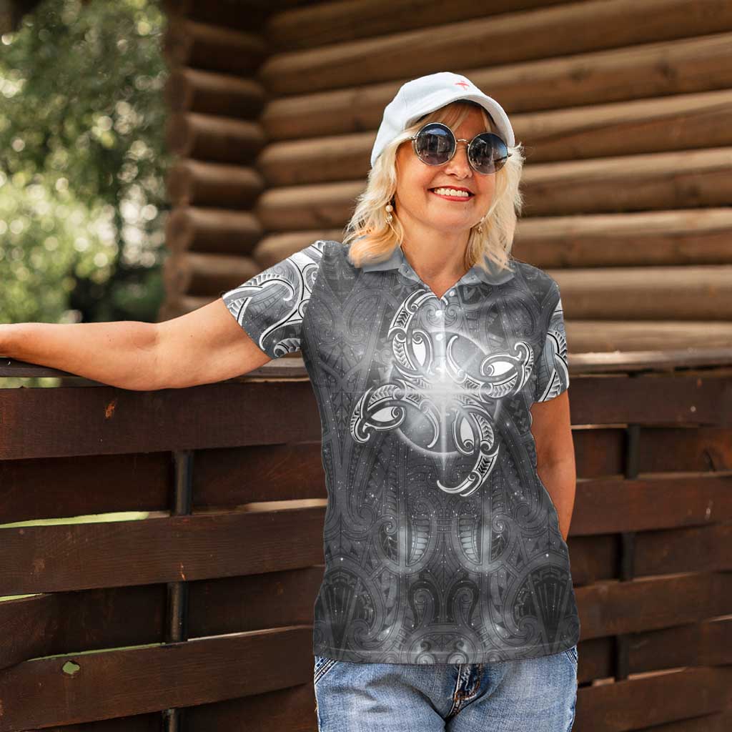 New Zealand Matariki Ururangi Women Polo Shirt Maori Moko Grey Galaxy